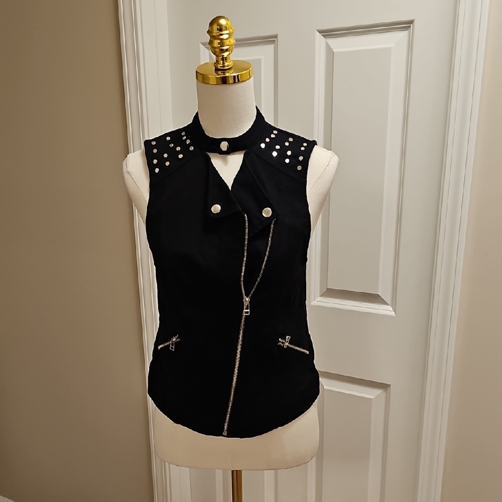 Sold Rock & Republic Black Studded Vest with Zipper Detail